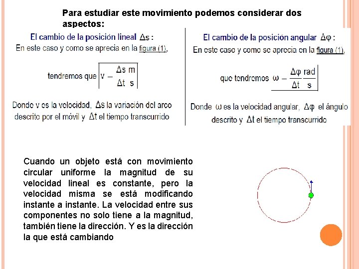 Para estudiar este movimiento podemos considerar dos aspectos: Cuando un objeto está con movimiento