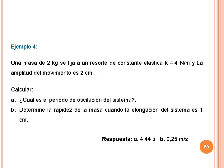 Ejemplo 4: Una masa de 2 kg se fija a un resorte de constante