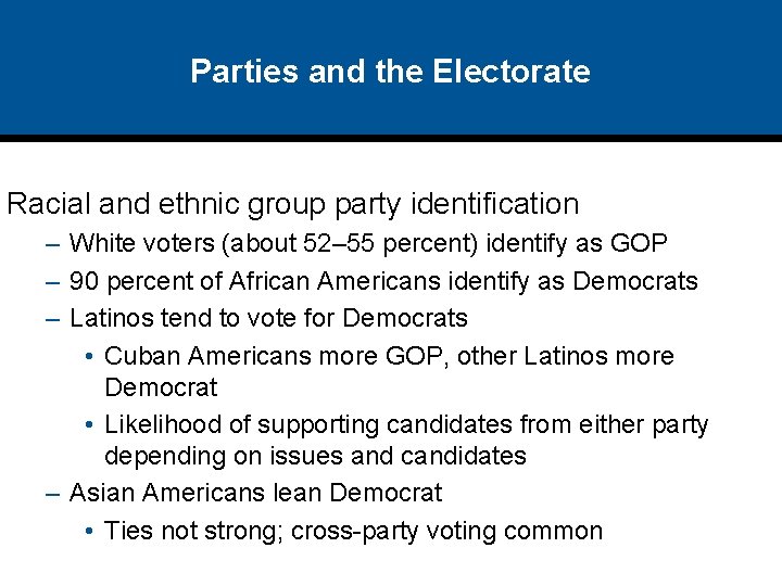 Parties and the Electorate Racial and ethnic group party identification – White voters (about