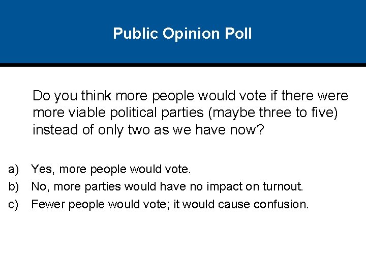 Public Opinion Poll Do you think more people would vote if there were more