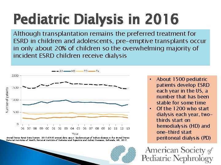 Pediatric Dialysis in 2016 Although transplantation remains the preferred treatment for ESRD in children