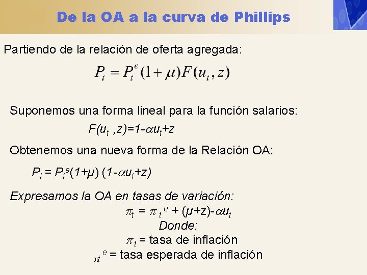 De la OA a la curva de Phillips Partiendo de la relación de oferta