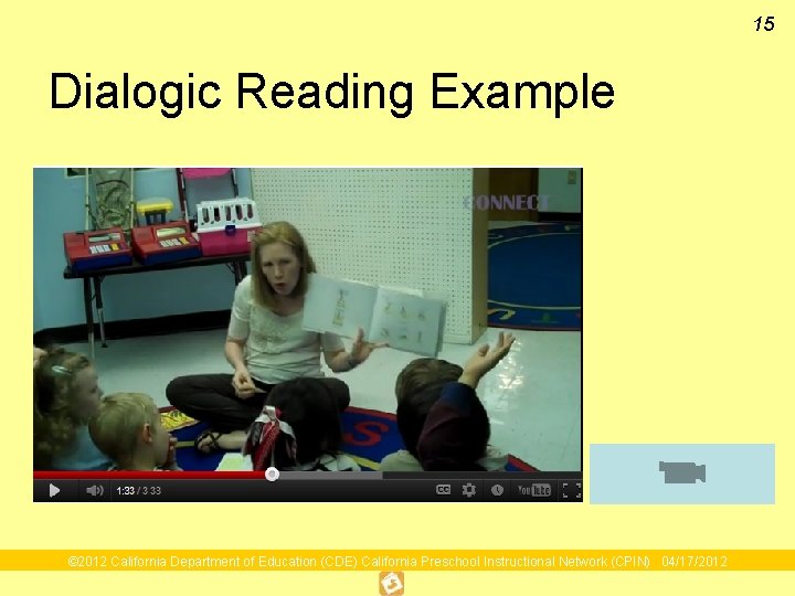 15 Dialogic Reading Example © 2012 California Department of Education (CDE) California Preschool Instructional