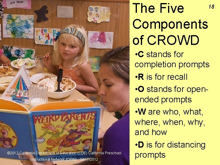 18 The Five Components of CROWD © 2012 California Department of Education (CDE) California