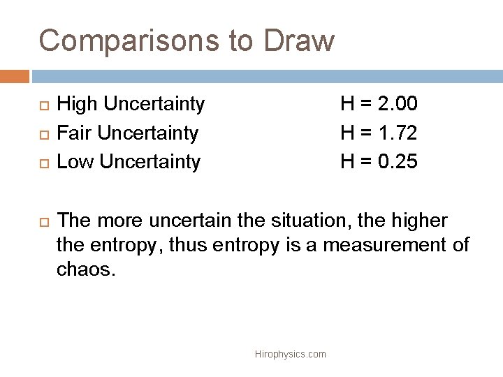 Comparisons to Draw High Uncertainty Fair Uncertainty Low Uncertainty H = 2. 00 H