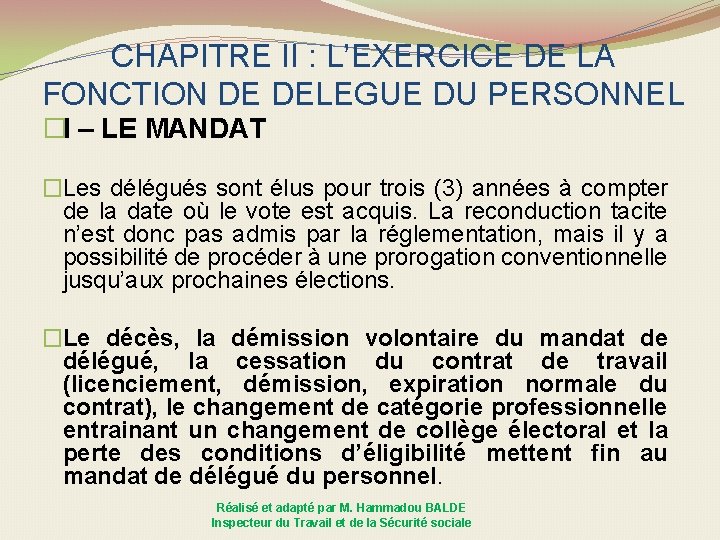 CHAPITRE II : L’EXERCICE DE LA FONCTION DE DELEGUE DU PERSONNEL �I – LE