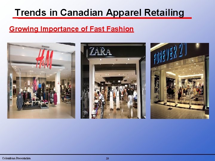 Trends in Canadian Apparel Retailing Growing Importance of Fast Fashion Colombian Presentation 59 