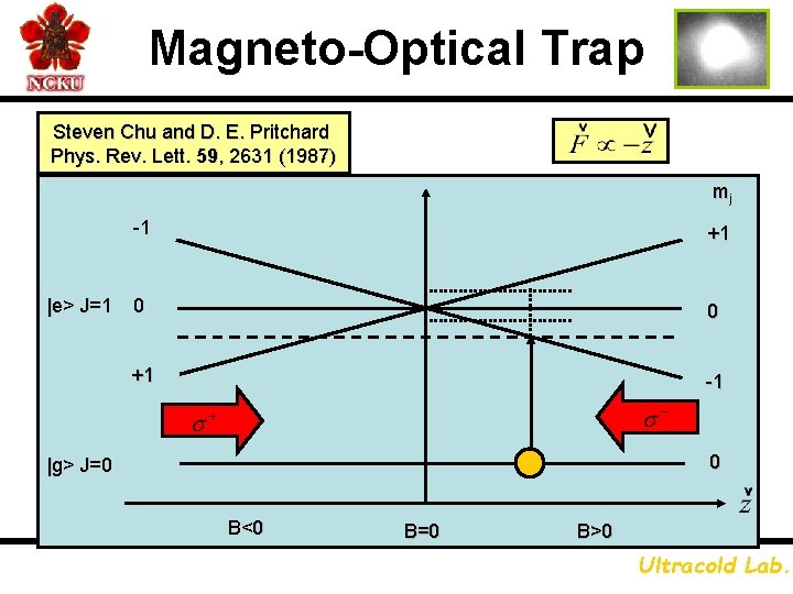 Magneto-Optical Trap Steven Chu and D. E. Pritchard Phys. Rev. Lett. 59, 2631 (1987)