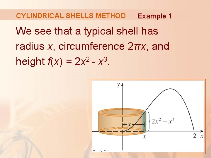 CYLINDRICAL SHELLS METHOD Example 1 We see that a typical shell has radius x,