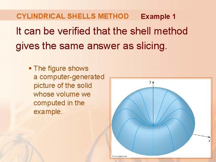 CYLINDRICAL SHELLS METHOD Example 1 It can be verified that the shell method gives