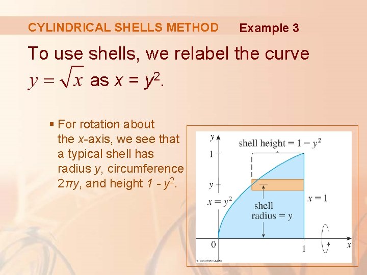 CYLINDRICAL SHELLS METHOD Example 3 To use shells, we relabel the curve as x