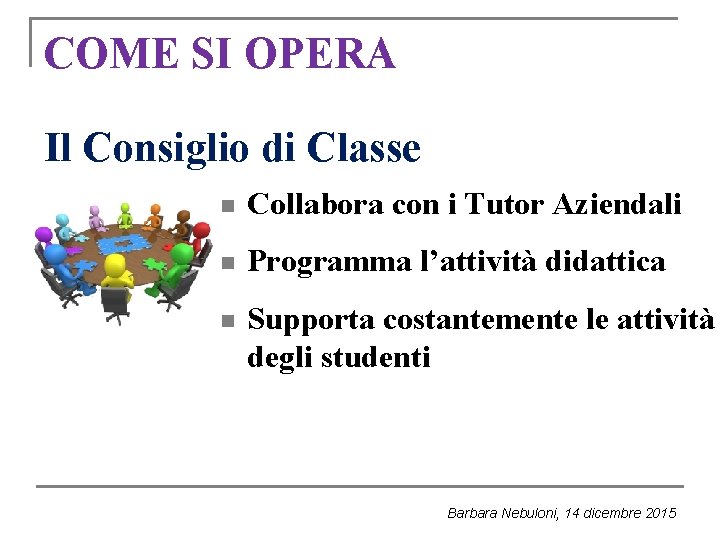 COME SI OPERA Il Consiglio di Classe n Collabora con i Tutor Aziendali n COME SI OPERA Il Consiglio di Classe n Collabora con i Tutor Aziendali n