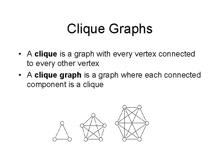 Clique Graphs • A clique is a graph with every vertex connected to every