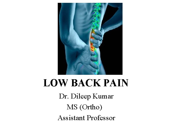 LOW BACK PAIN Dr. Dileep Kumar MS (Ortho) Assistant Professor 