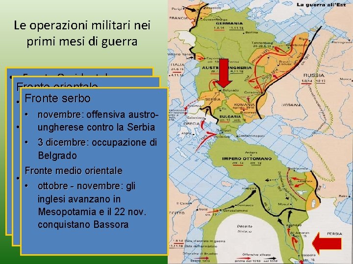 Le operazioni militari nei primi mesi di guerra • Fronte Occidentale Fronte orientale –