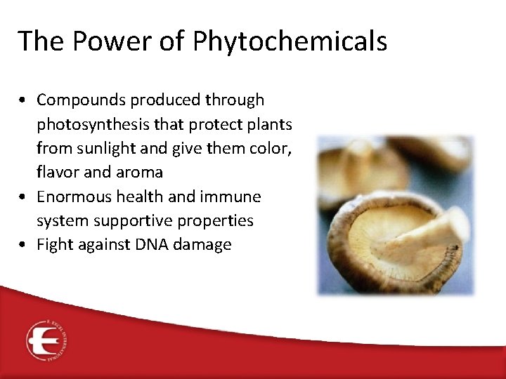 The Power of Phytochemicals • Compounds produced through photosynthesis that protect plants from sunlight