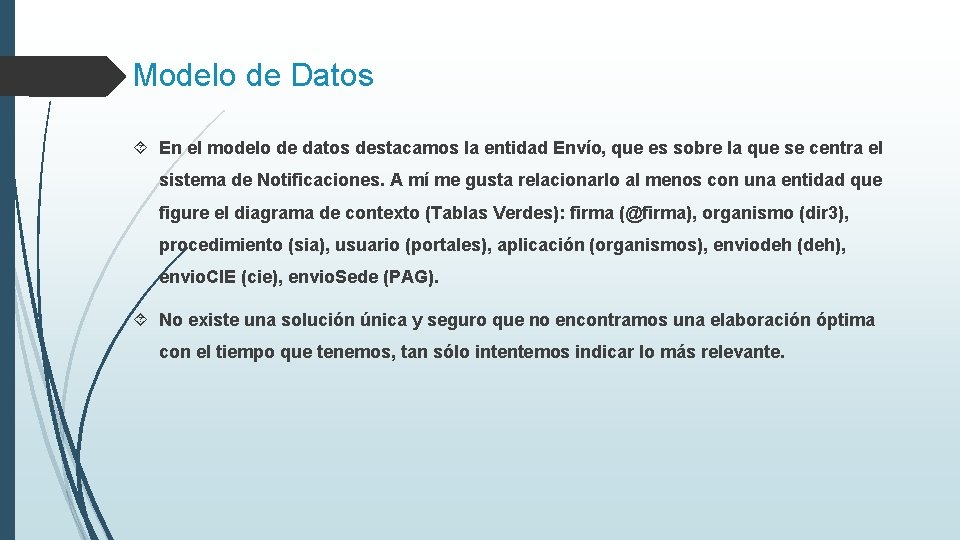 Modelo de Datos En el modelo de datos destacamos la entidad Envío, que es