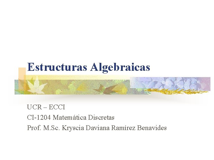 Estructuras Algebraicas UCR – ECCI CI-1204 Matemática Discretas Prof. M. Sc. Kryscia Daviana Ramírez