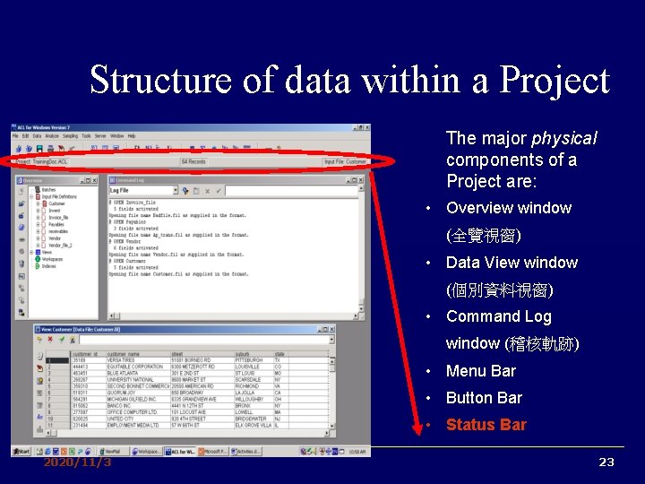 Structure of data within a Project The major physical components of a Project are: