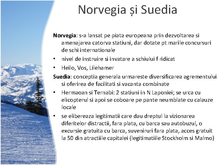 Norvegia și Suedia Norvegia: s-a lansat pe piata europeana prin dezvoltarea si amenajarea catorva