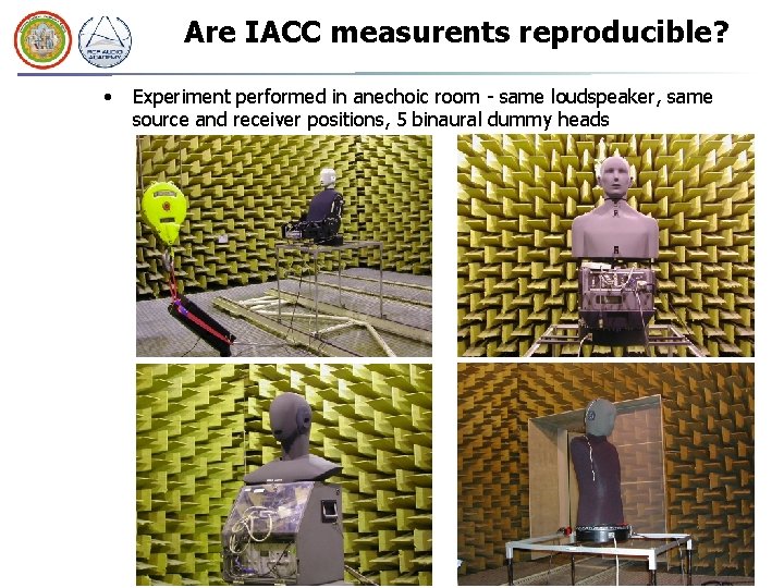 Are IACC measurents reproducible? • Experiment performed in anechoic room - same loudspeaker, same Are IACC measurents reproducible? • Experiment performed in anechoic room - same loudspeaker, same