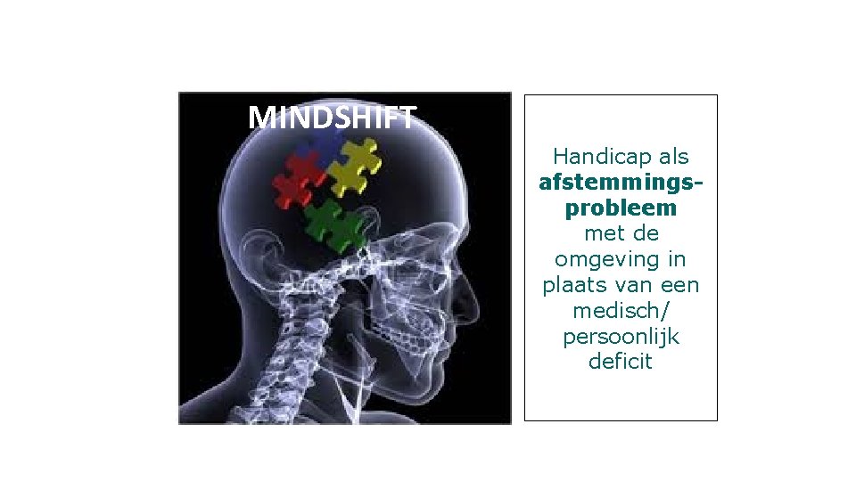 MINDSHIFT Handicap als afstemmingsprobleem met de omgeving in plaats van een medisch/ persoonlijk deficit