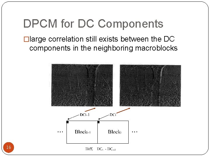 DPCM for DC Components �large correlation still exists between the DC components in the