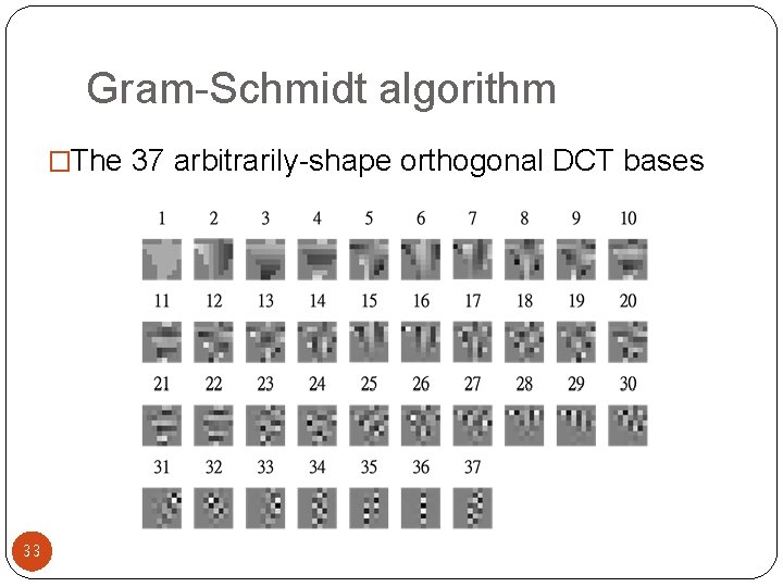 Gram-Schmidt algorithm �The 37 arbitrarily-shape orthogonal DCT bases 33 