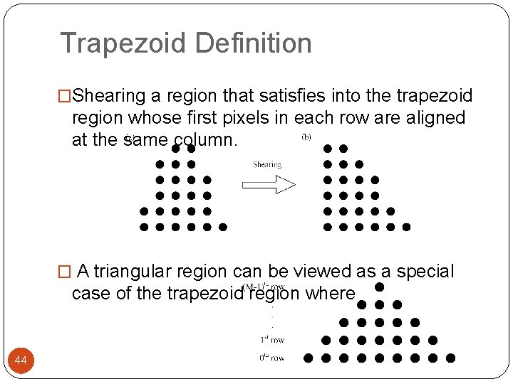 Trapezoid Definition �Shearing a region that satisfies into the trapezoid region whose first pixels