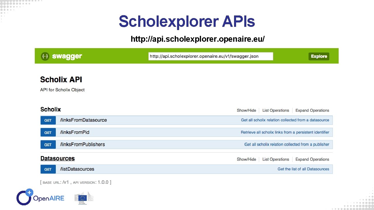Scholexplorer APIs http: //api. scholexplorer. openaire. eu/ 