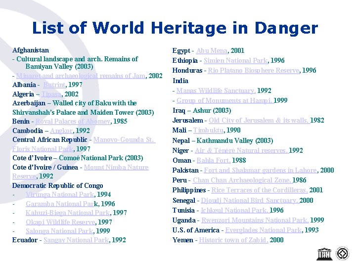 List of World Heritage in Danger Afghanistan - Cultural landscape and arch. Remains of