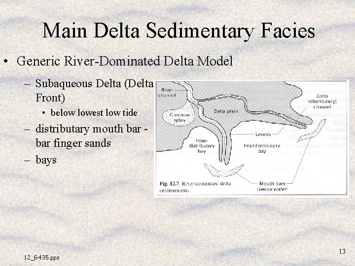 Main Delta Sedimentary Facies • Generic River-Dominated Delta Model – Subaqueous Delta (Delta Front) Main Delta Sedimentary Facies • Generic River-Dominated Delta Model – Subaqueous Delta (Delta Front)