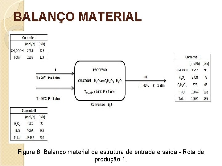 BALANÇO MATERIAL Figura 6: Balanço material da estrutura de entrada e saída - Rota