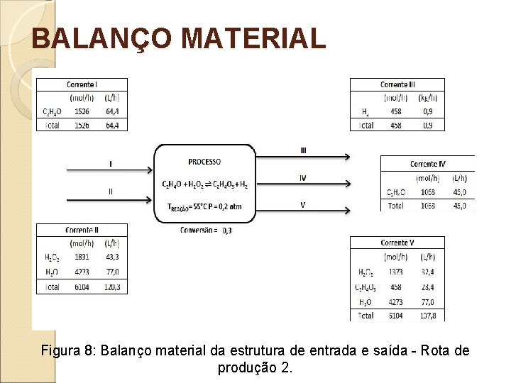 BALANÇO MATERIAL Figura 8: Balanço material da estrutura de entrada e saída - Rota