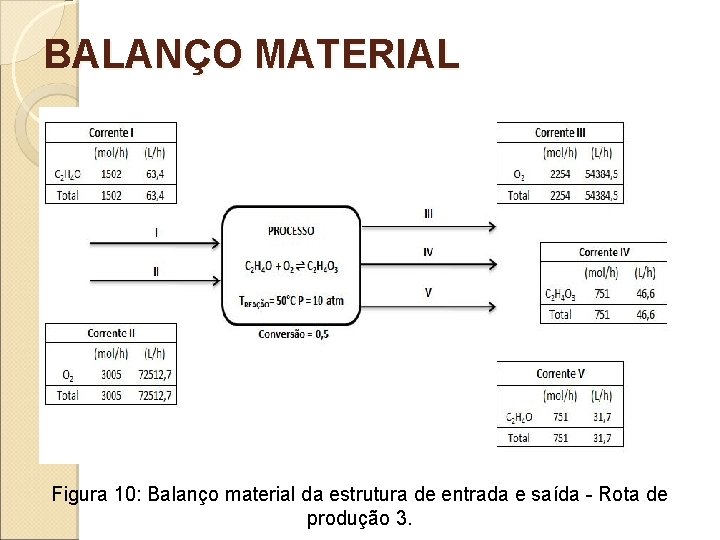 BALANÇO MATERIAL Figura 10: Balanço material da estrutura de entrada e saída - Rota