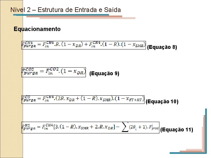 Nível 2 – Estrutura de Entrada e Saída Equacionamento (Equação 8) (Equação 9) (Equação