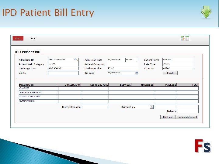 IPD Patient Bill Entry Fs 