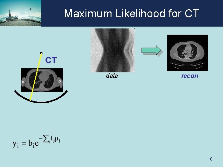 Maximum Likelihood for CT CT data recon 18 