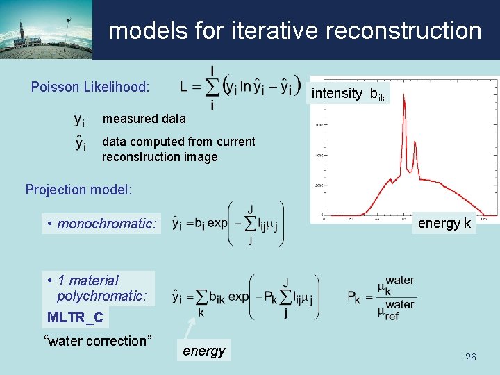 models for iterative reconstruction Poisson Likelihood: intensity bik measured data computed from current reconstruction