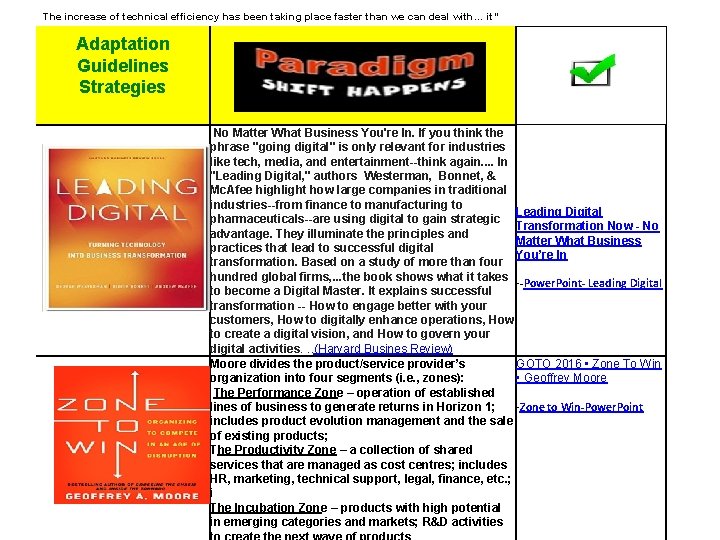 The increase of technical efficiency has been taking place faster than we can deal The increase of technical efficiency has been taking place faster than we can deal