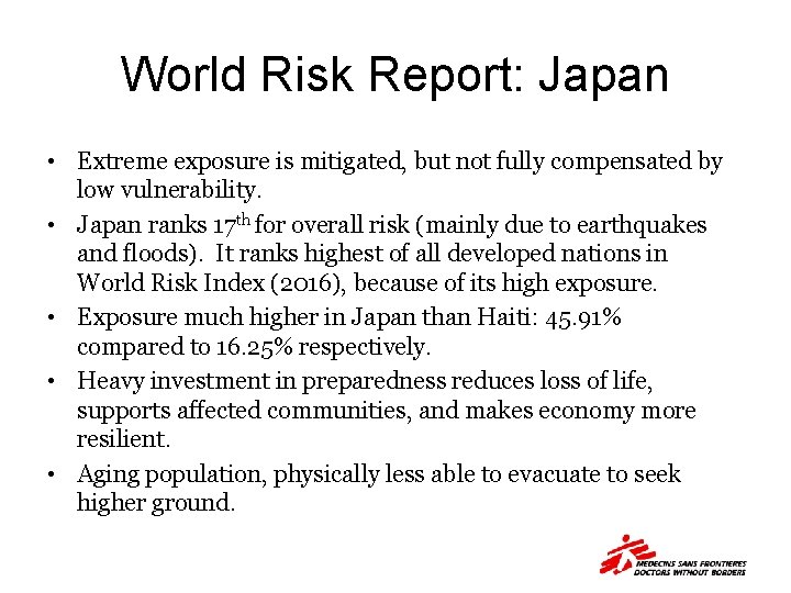 World Risk Report: Japan • Extreme exposure is mitigated, but not fully compensated by