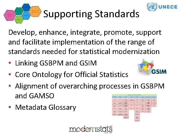 Supporting Standards Develop, enhance, integrate, promote, support and facilitate implementation of the range of