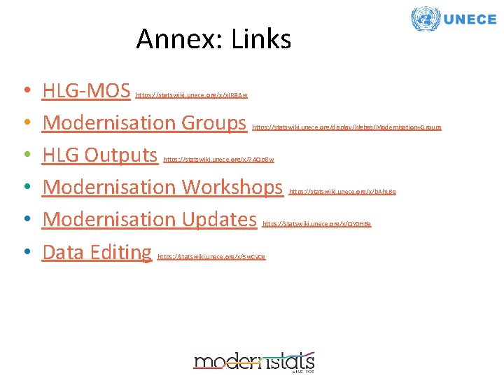 Annex: Links • • • HLG-MOS Modernisation Groups HLG Outputs Modernisation Workshops Modernisation Updates