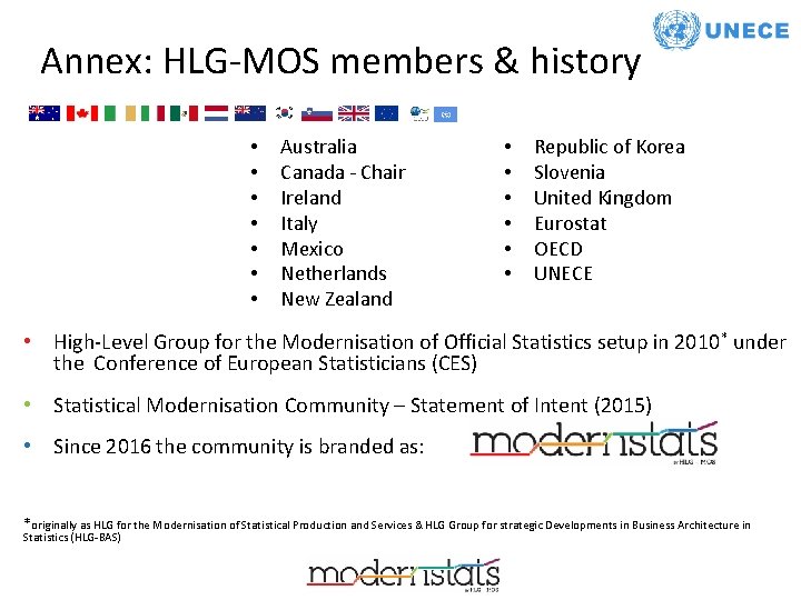 Annex: HLG-MOS members & history • • Australia Canada - Chair Ireland Italy Mexico