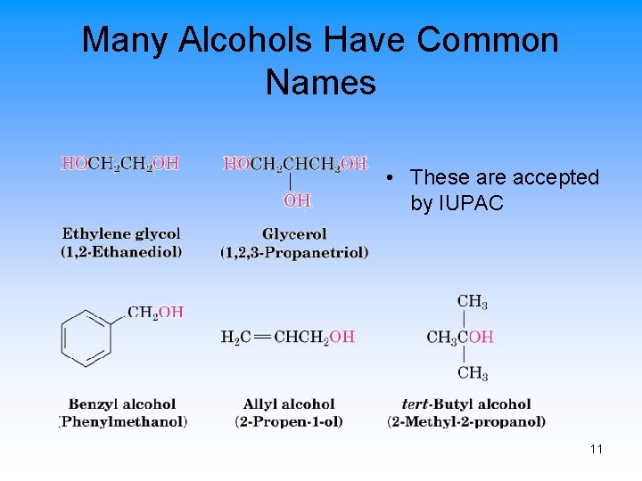 Many Alcohols Have Common Names • These are accepted by IUPAC 11 