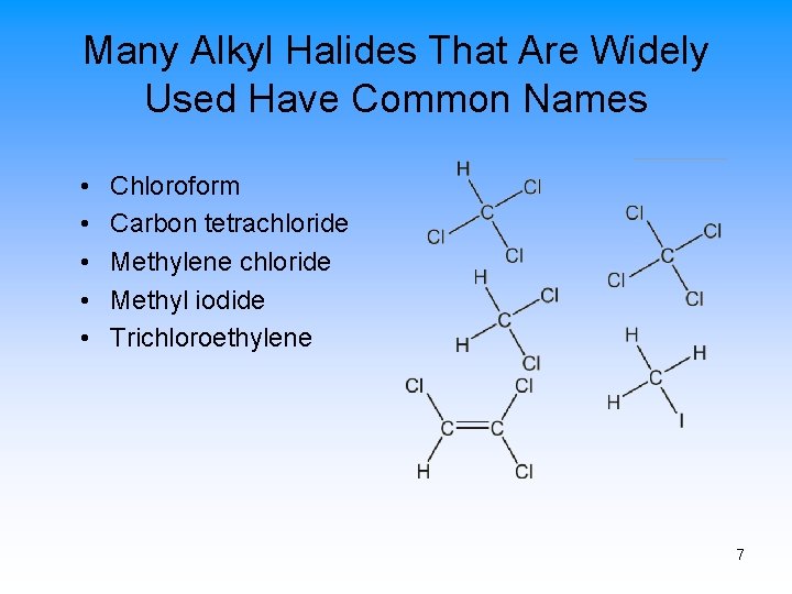 Many Alkyl Halides That Are Widely Used Have Common Names • • • Chloroform