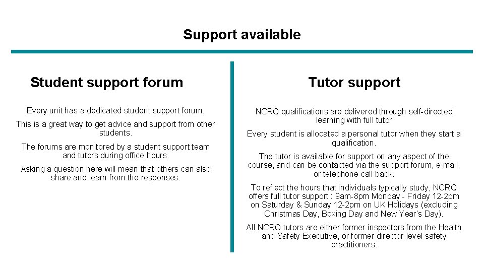 Support available Student support forum Every unit has a dedicated student support forum. This