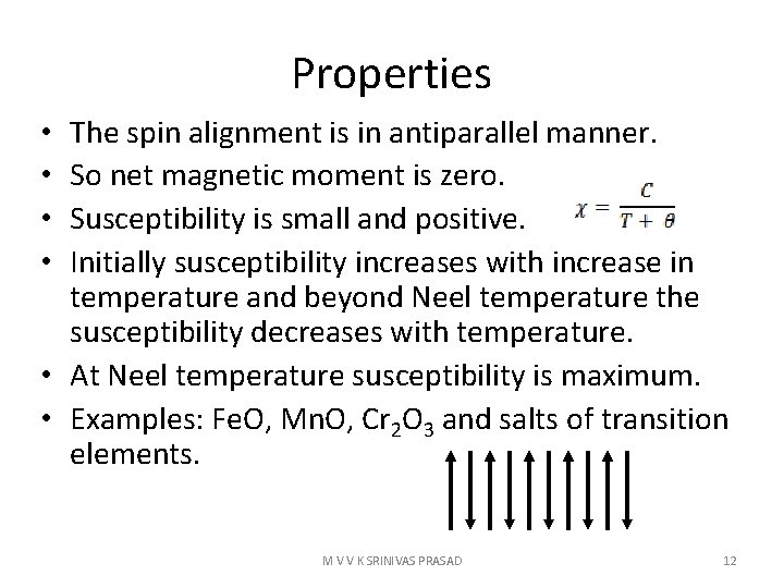 Properties The spin alignment is in antiparallel manner. So net magnetic moment is zero.