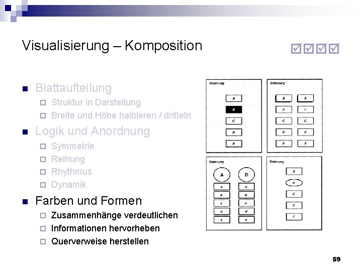 Visualisierung – Komposition n Blattaufteilung Struktur in Darstellung Breite und Höhe halbieren / dritteln