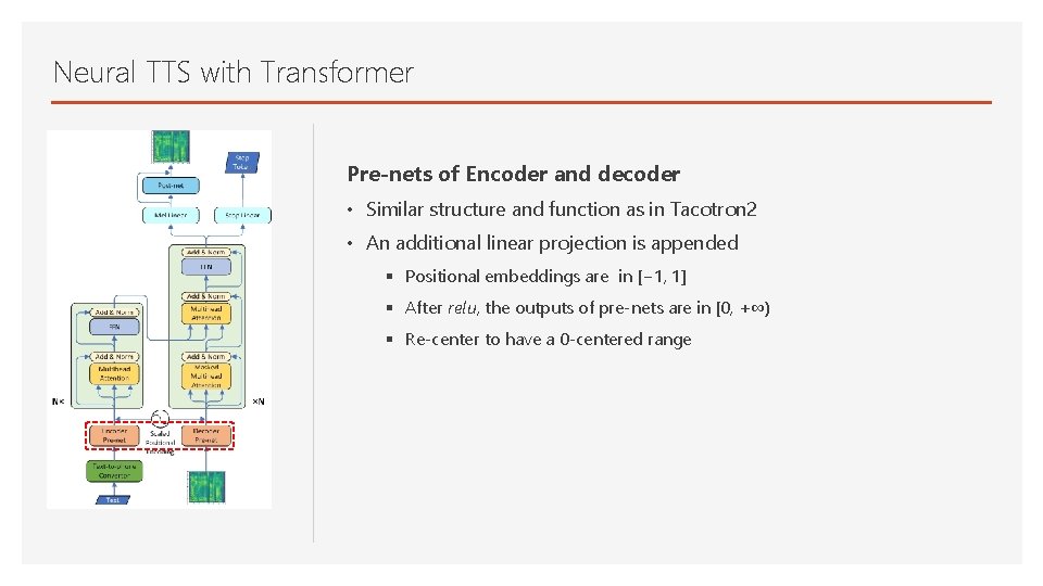 Neural TTS with Transformer Pre-nets of Encoder and decoder • Similar structure and function
